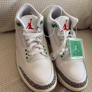 Jordan Kids White Sneakers with Green and Red Accents